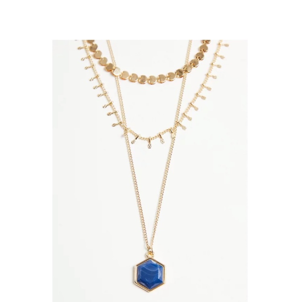 NWT Torrid DISK LAYERED NECKLACE - GOLD TONE & NAVY BLUE